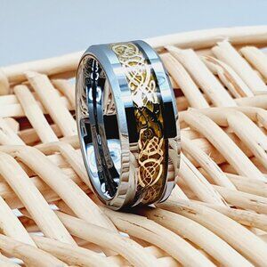 Dragon Celtic Silver Tungsten Wedding Ring, GALTUN366